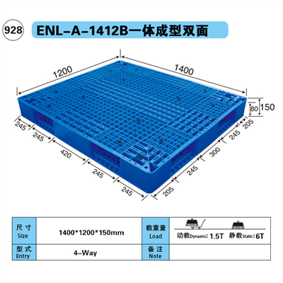 Palet de plàstic d'emmagatzematge de doble costat